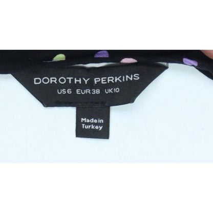 Dorothy Perkins Women Black Multicolour Polka Dot Midi Fit & Flare Dress UK 10