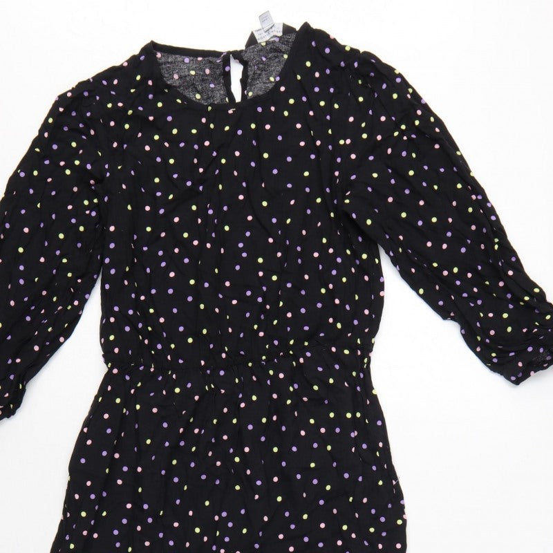 Dorothy Perkins Women Black Multicolour Polka Dot Midi Fit & Flare Dress UK 10