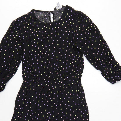 Dorothy Perkins Women Black Multicolour Polka Dot Midi Fit & Flare Dress UK 10