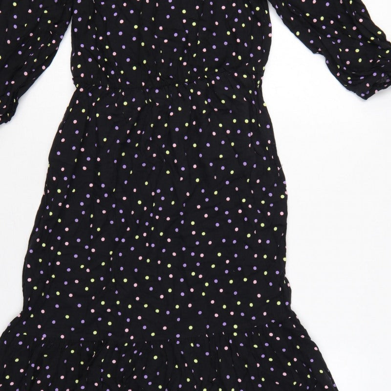 Dorothy Perkins Women Black Multicolour Polka Dot Midi Fit & Flare Dress UK 10