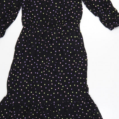 Dorothy Perkins Women Black Multicolour Polka Dot Midi Fit & Flare Dress UK 10