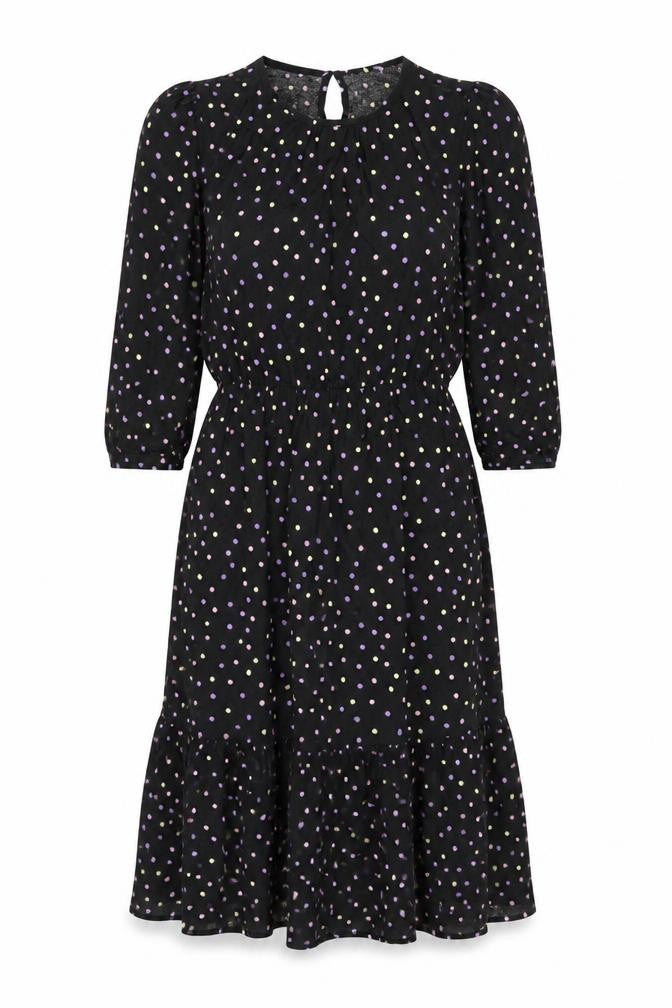 Dorothy Perkins Women Black Multicolour Polka Dot Midi Fit & Flare Dress UK 10