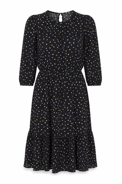 Dorothy Perkins Women Black Multicolour Polka Dot Midi Fit & Flare Dress UK 10