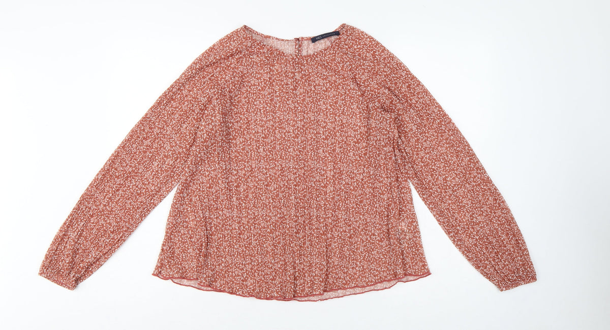 Marks and Spencer Women Orange Floral Chiffon Blouse UK 10 Long Sleeve
