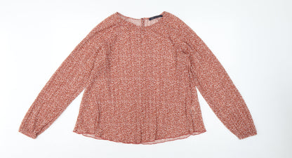 Marks and Spencer Women Orange Floral Chiffon Blouse UK 10 Long Sleeve