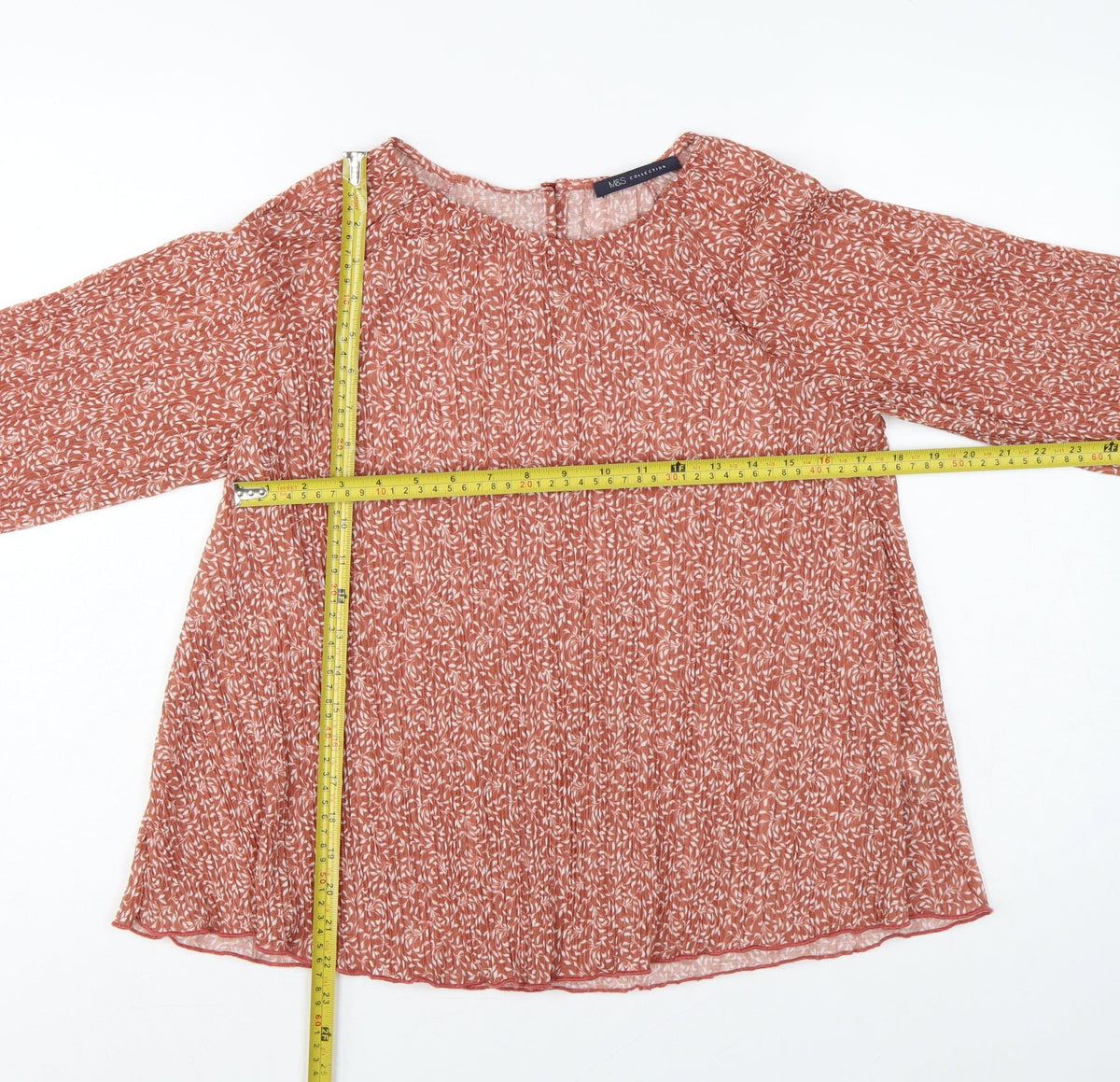 Marks and Spencer Women Orange Floral Chiffon Blouse UK 10 Long Sleeve