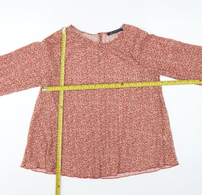 Marks and Spencer Women Orange Floral Chiffon Blouse UK 10 Long Sleeve