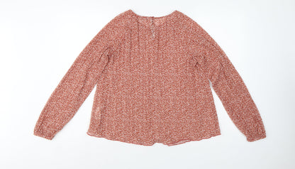 Marks and Spencer Women Orange Floral Chiffon Blouse UK 10 Long Sleeve