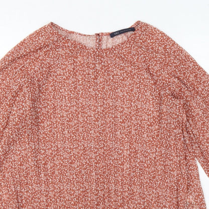 Marks and Spencer Women Orange Floral Chiffon Blouse UK 10 Long Sleeve