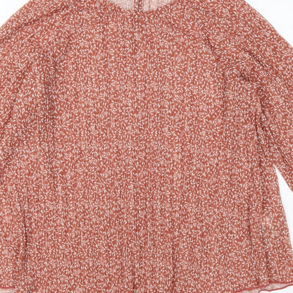 Marks and Spencer Women Orange Floral Chiffon Blouse UK 10 Long Sleeve