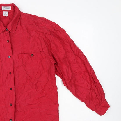 Express Women Red S Pure Silk Button-Up Long Sleeve Shirt