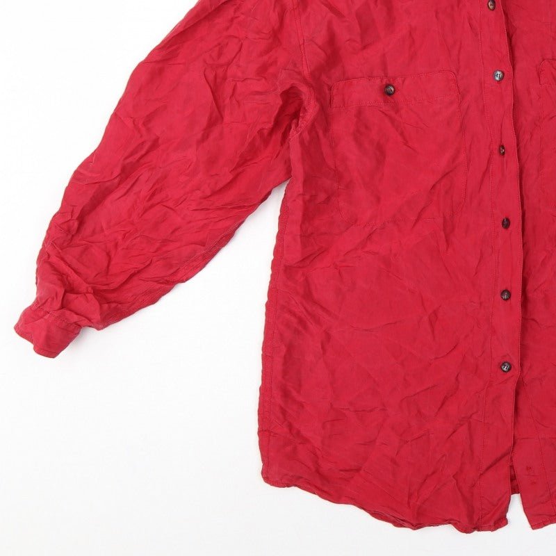 Express Women Red S Pure Silk Button-Up Long Sleeve Shirt