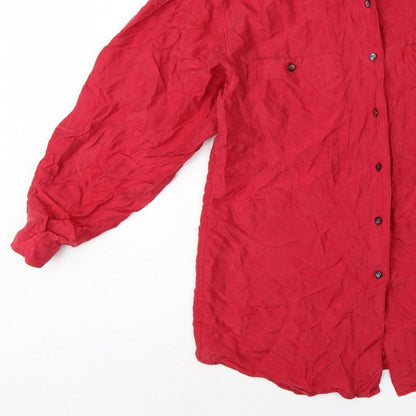 Express Women Red S Pure Silk Button-Up Long Sleeve Shirt