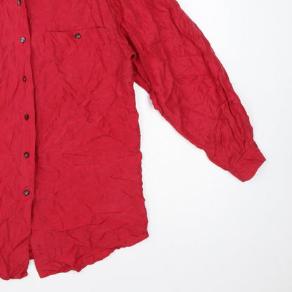 Express Women Red S Pure Silk Button-Up Long Sleeve Shirt