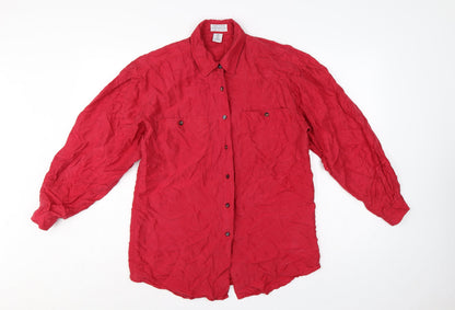 Express Women Red S Pure Silk Button-Up Long Sleeve Shirt