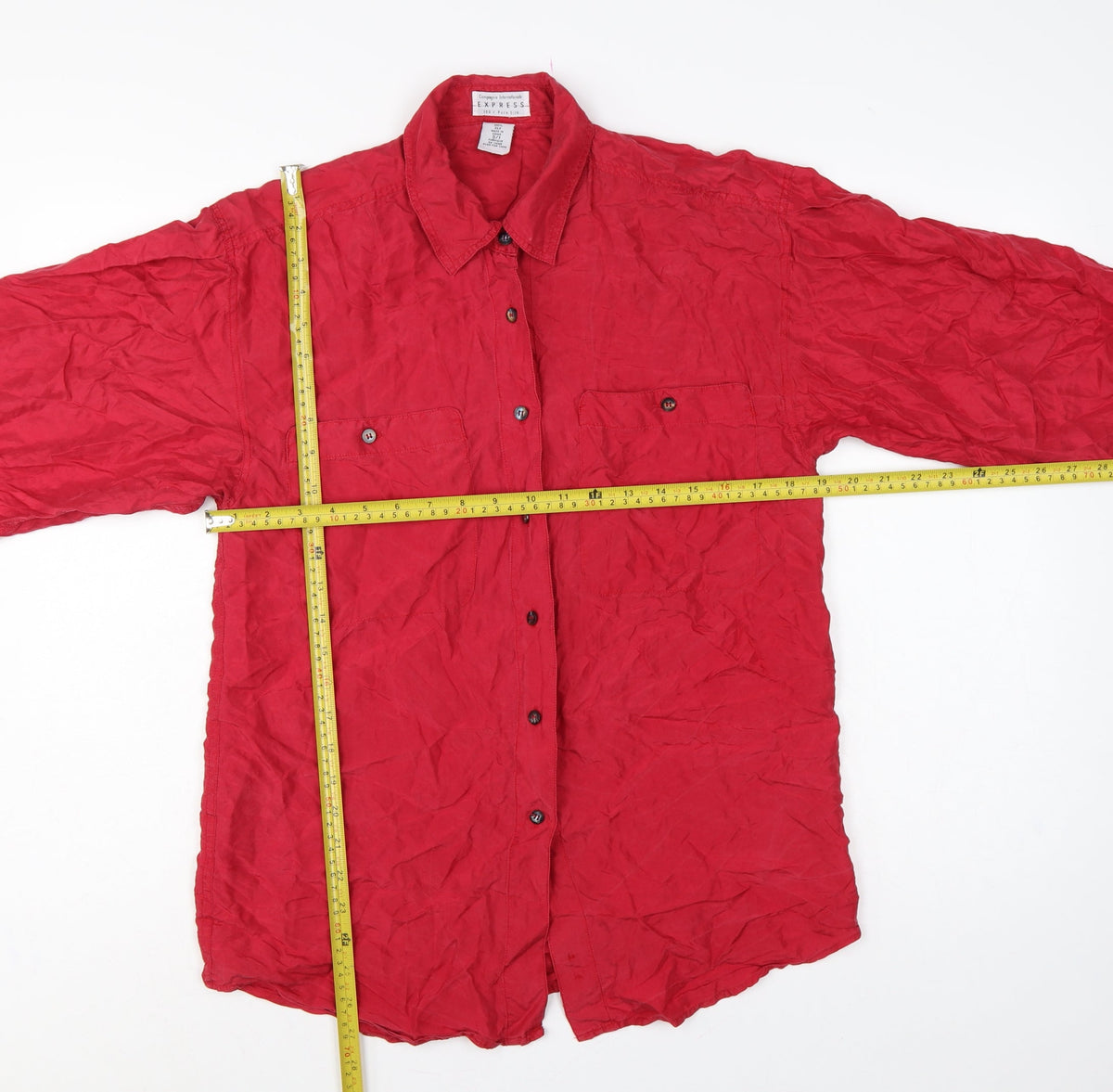 Express Women Red S Pure Silk Button-Up Long Sleeve Shirt