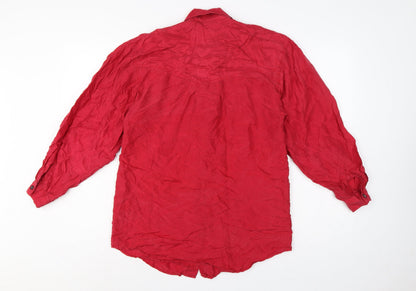 Express Women Red S Pure Silk Button-Up Long Sleeve Shirt