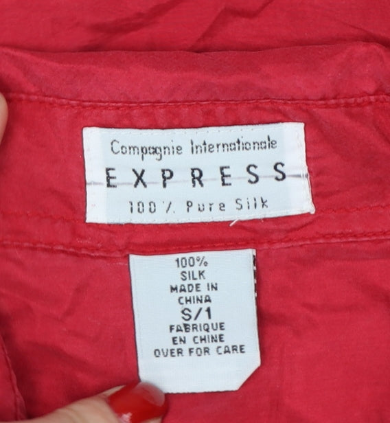 Express Women Red S Pure Silk Button-Up Long Sleeve Shirt
