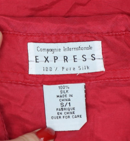 Express Women Red S Pure Silk Button-Up Long Sleeve Shirt