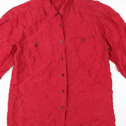 Express Women Red S Pure Silk Button-Up Long Sleeve Shirt