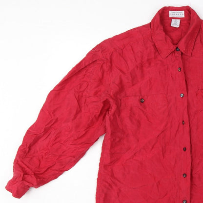 Express Women Red S Pure Silk Button-Up Long Sleeve Shirt