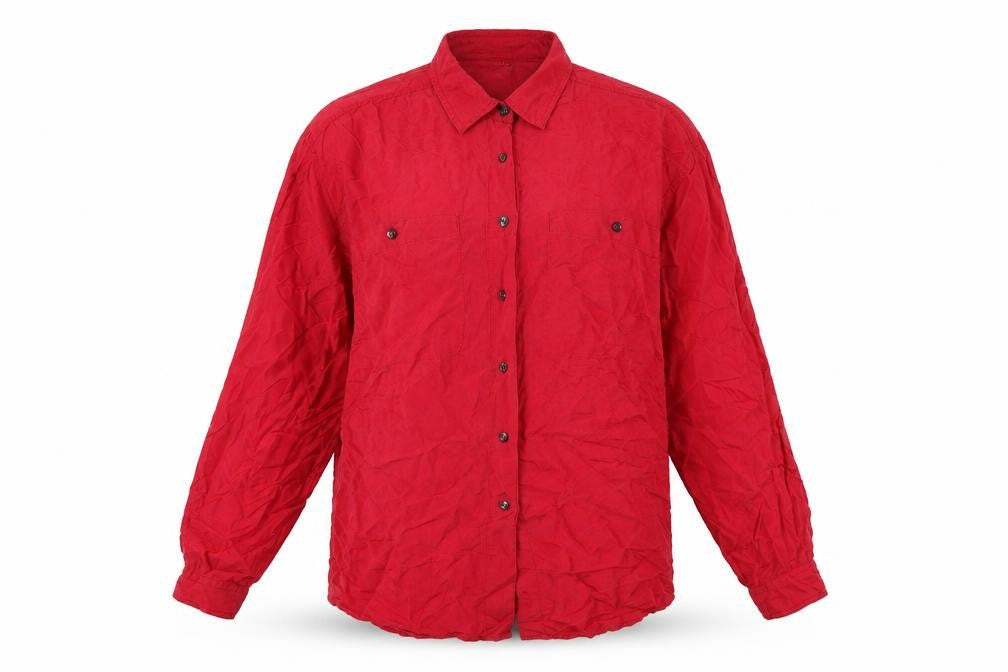 Express Women Red S Pure Silk Button-Up Long Sleeve Shirt