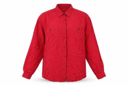 Express Women Red S Pure Silk Button-Up Long Sleeve Shirt