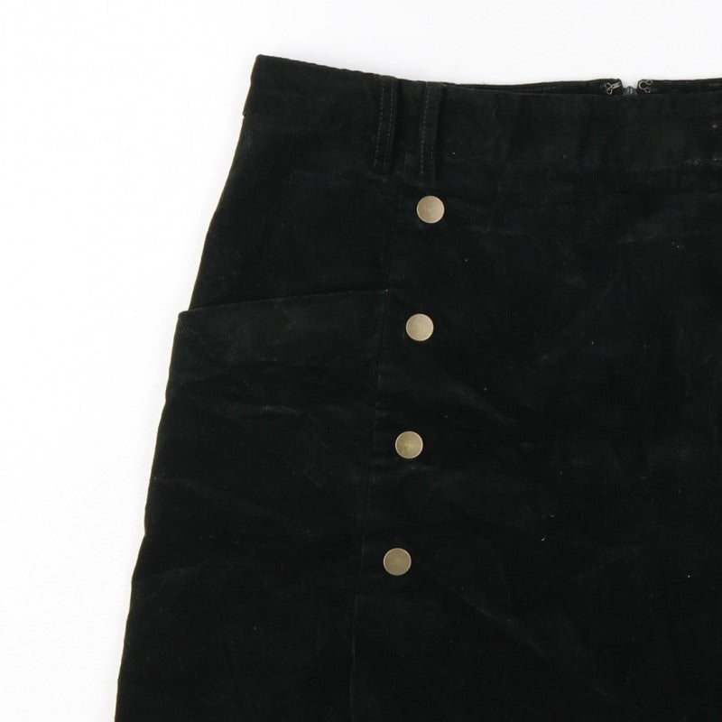 Monsoon Women’s Black UK 14 Corduroy A-Line Mini Skirt Buttons