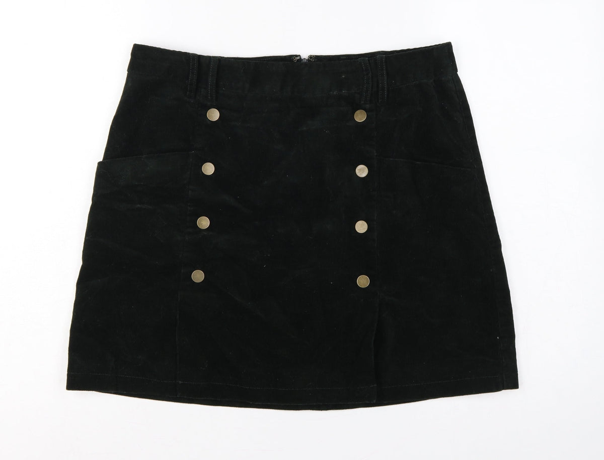Monsoon Women’s Black UK 14 Corduroy A-Line Mini Skirt Buttons