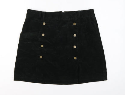 Monsoon Women’s Black UK 14 Corduroy A-Line Mini Skirt Buttons
