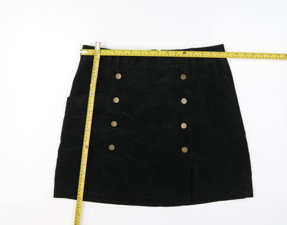 Monsoon Women’s Black UK 14 Corduroy A-Line Mini Skirt Buttons