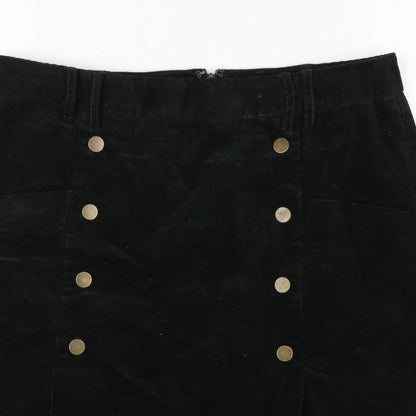 Monsoon Women’s Black UK 14 Corduroy A-Line Mini Skirt Buttons