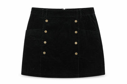 Monsoon Women’s Black UK 14 Corduroy A-Line Mini Skirt Buttons