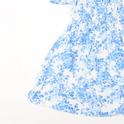 New Look Women Blue Floral Puff Sleeve Fit & Flare Dress UK 10