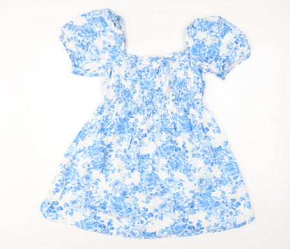 New Look Women Blue Floral Puff Sleeve Fit & Flare Dress UK 10