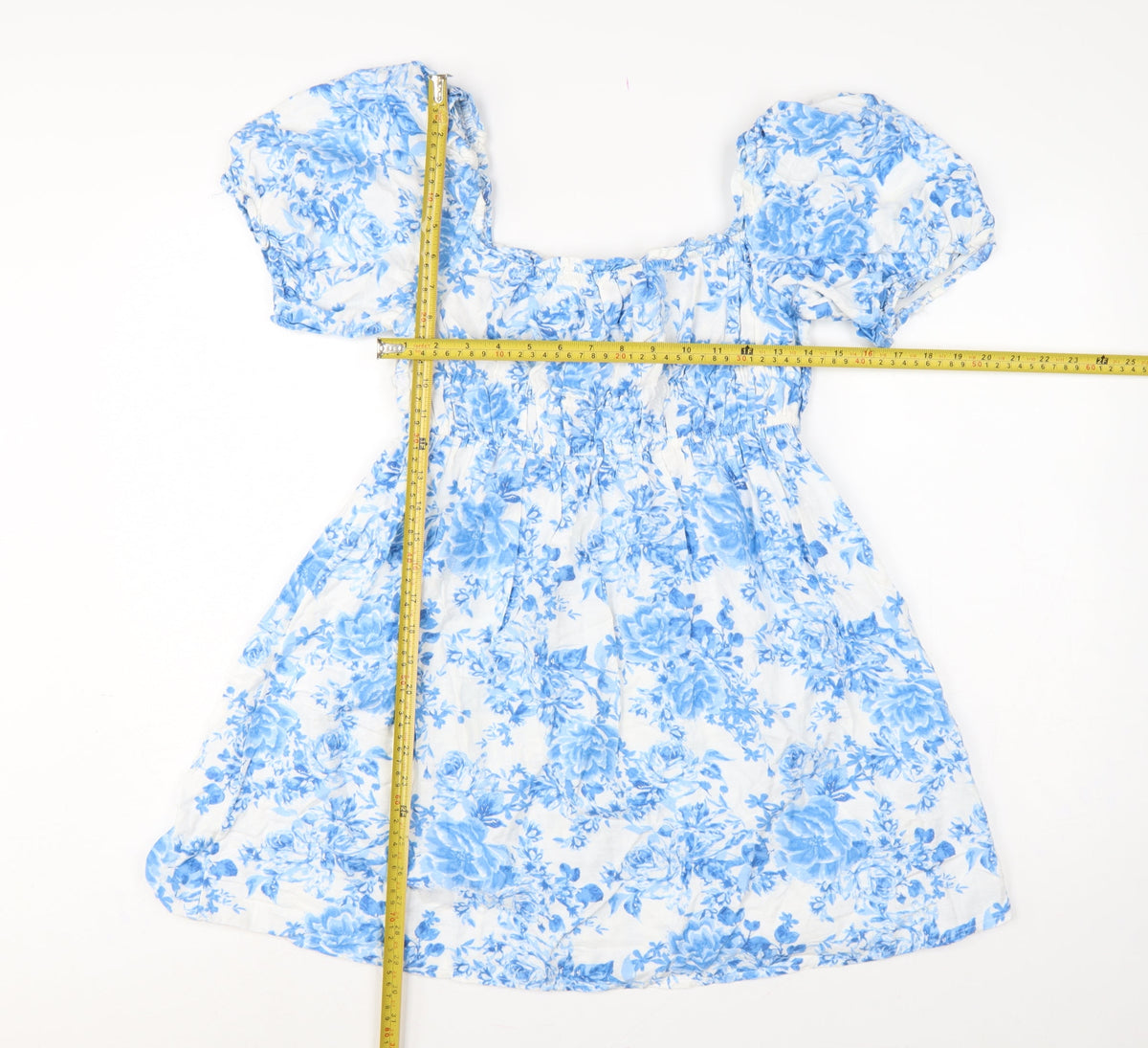 New Look Women Blue Floral Puff Sleeve Fit & Flare Dress UK 10