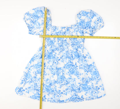 New Look Women Blue Floral Puff Sleeve Fit & Flare Dress UK 10