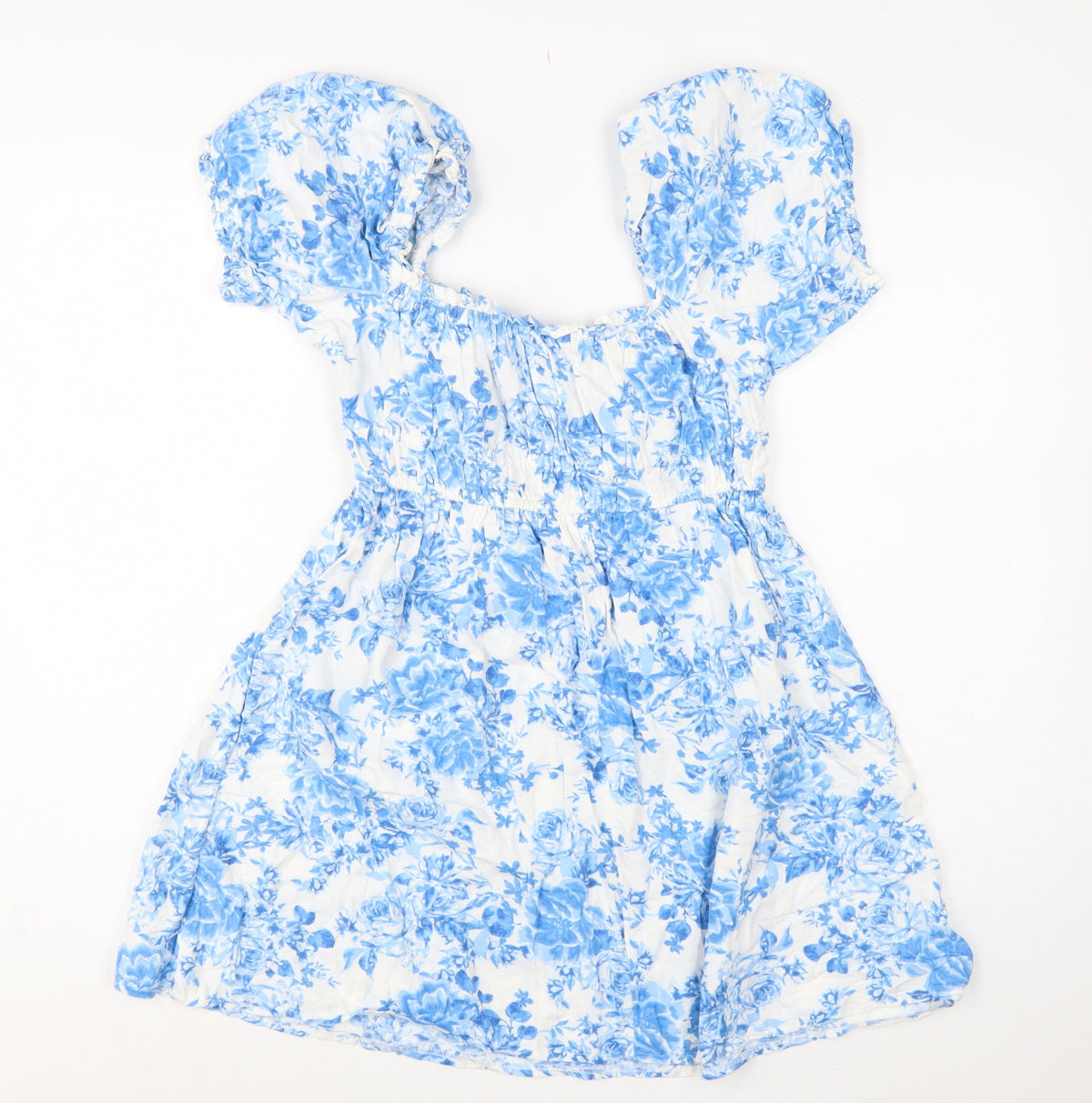 New Look Women Blue Floral Puff Sleeve Fit & Flare Dress UK 10