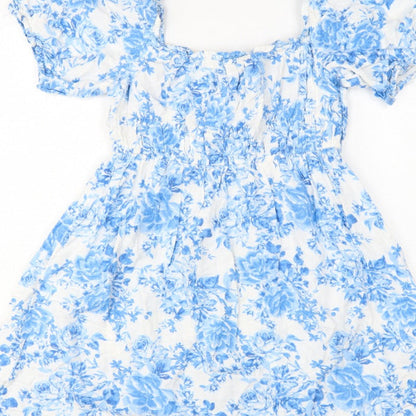 New Look Women Blue Floral Puff Sleeve Fit & Flare Dress UK 10
