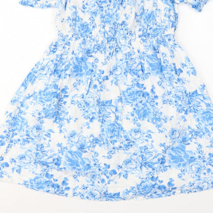 New Look Women Blue Floral Puff Sleeve Fit & Flare Dress UK 10
