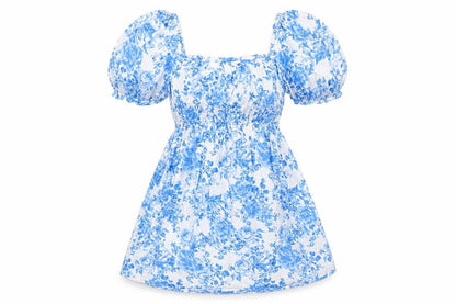 New Look Women Blue Floral Puff Sleeve Fit & Flare Dress UK 10