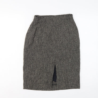 Max Mara Women Black Tweed Wool Pencil Knee Skirt UK 6 Lined