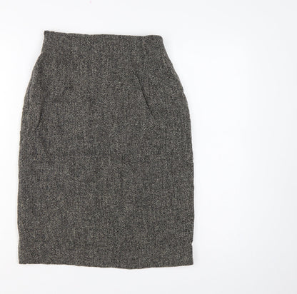 Max Mara Women Black Tweed Wool Pencil Knee Skirt UK 6 Lined