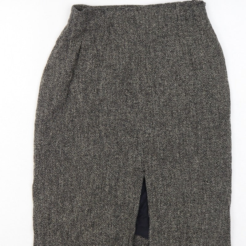 Max Mara Women Black Tweed Wool Pencil Knee Skirt UK 6 Lined