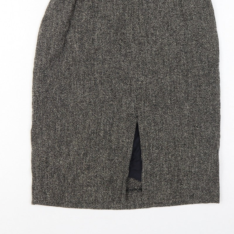 Max Mara Women Black Tweed Wool Pencil Knee Skirt UK 6 Lined