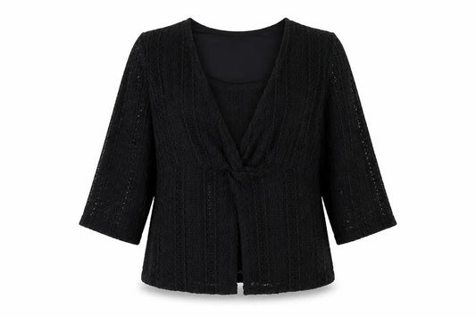 Alex & Co. Women Black UK 14 Crochet Kimono Open Front Top