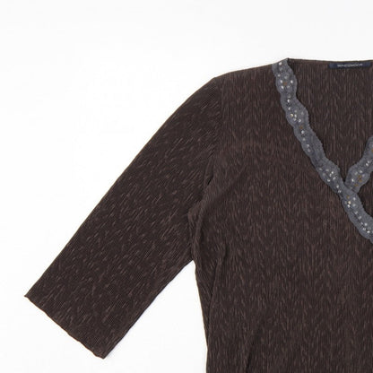 Windsmoor Women’s Brown M Wrap Blouse 3/4 Sleeve Beaded V-Neck