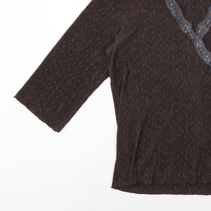 Windsmoor Women’s Brown M Wrap Blouse 3/4 Sleeve Beaded V-Neck