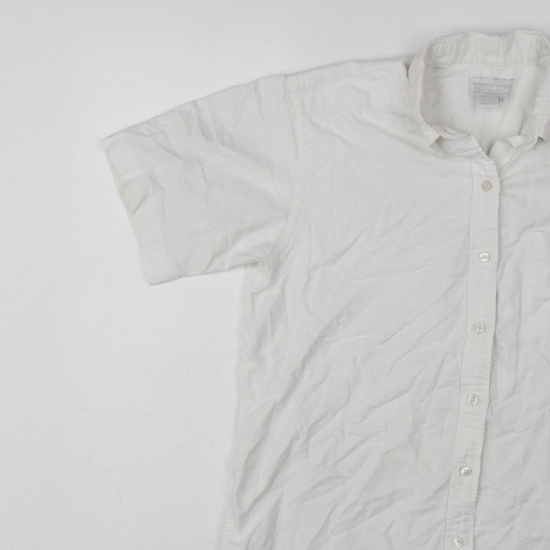 Lands' End Women White UK 14 Classic Short Sleeve Button-Up Shirt