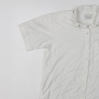 Lands' End Women White UK 14 Classic Short Sleeve Button-Up Shirt